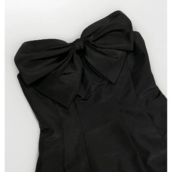 IEENA MAC DUGGAL Black Strapless Oversized Bow Fit & Flare Mini Dress Size 6 - Picture 3 of 8